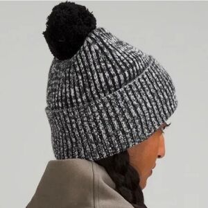 Lululemon Textured Fleece Lined Knit Beanie with Black Pom Pom